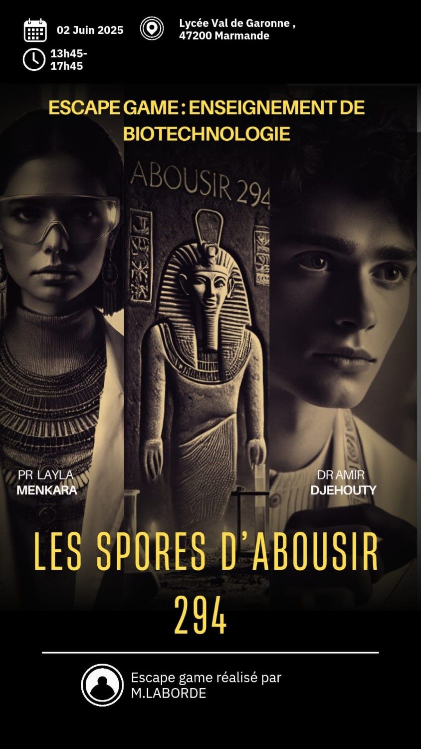 Les Spores d’Abousir , un escape game scientifique entre microbiologie, biochimie et énigmes immersives