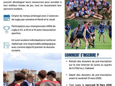 Candidature en section sportive Rugby